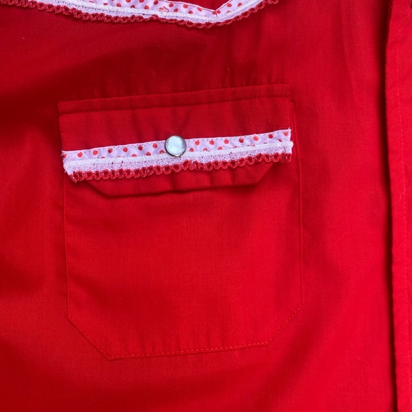 1980’s Western Wear Pearl Snap Blouse with Lace and Polka Dot Trimming - Picture 2 of 5